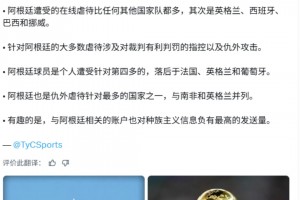 TYC：阿根廷是2026世界杯期间仇恨言论针对最多的国家